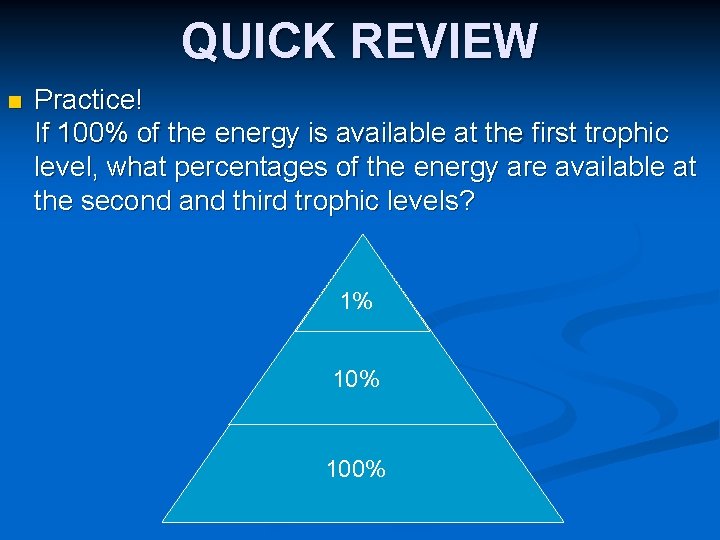 QUICK REVIEW n Practice! If 100% of the energy is available at the first QUICK REVIEW n Practice! If 100% of the energy is available at the first