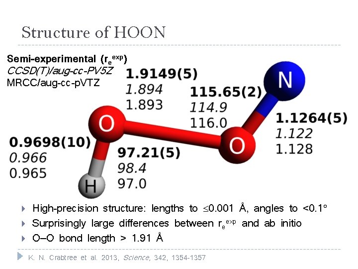 Structure of HOON Semi-experimental (reexp) CCSD(T)/aug-cc-PV 5 Z MRCC/aug-cc-p. VTZ High-precision structure: lengths to