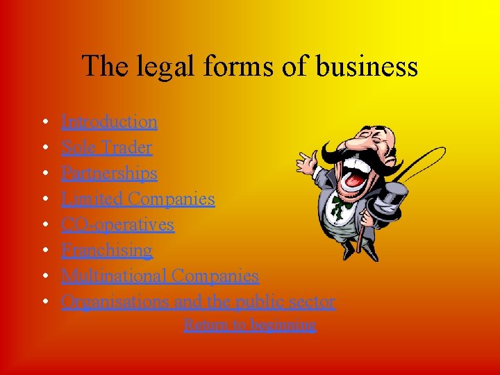 The legal forms of business • • Introduction Sole Trader Partnerships Limited Companies CO-operatives