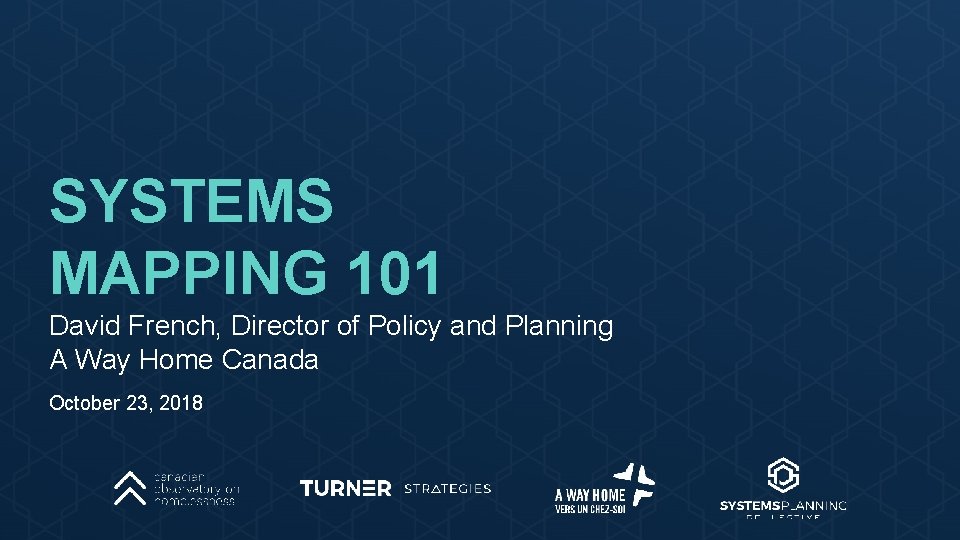 SYSTEMS MAPPING 101 David French, Director of Policy and Planning A Way Home Canada