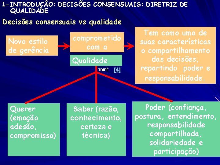 1 -INTRODUÇÃO: DECISÕES CONSENSUAIS: DIRETRIZ DE QUALIDADE Decisões consensuais vs qualidade Novo estilo de 1 -INTRODUÇÃO: DECISÕES CONSENSUAIS: DIRETRIZ DE QUALIDADE Decisões consensuais vs qualidade Novo estilo de