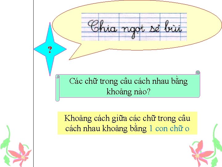 ? Các chữ trong câu cách nhau bằng khoảng nào? Khoảng cách giữa các