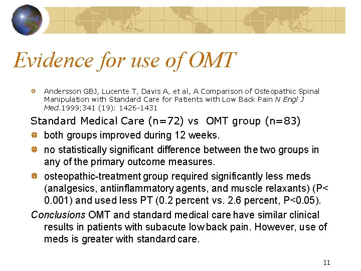 Evidence for use of OMT Andersson GBJ, Lucente T, Davis A, et al, A