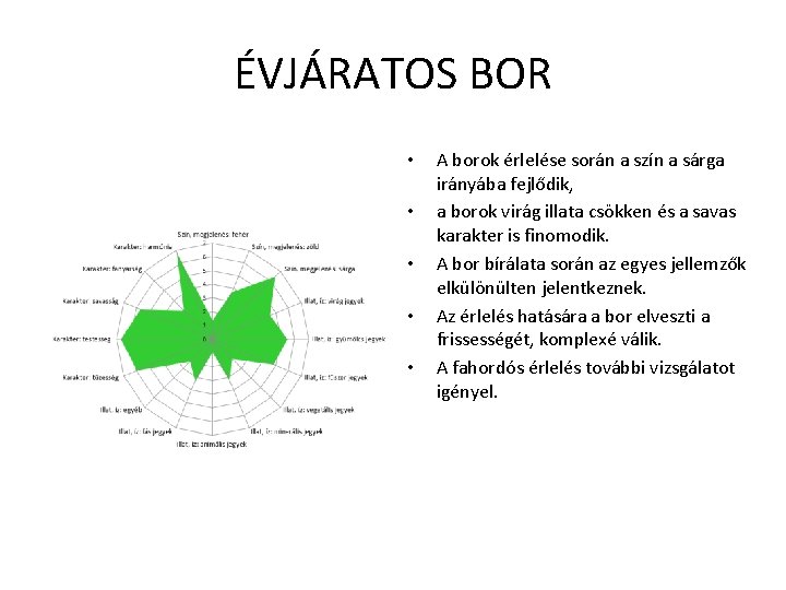 ÉVJÁRATOS BOR • • • A borok érlelése során a szín a sárga irányába