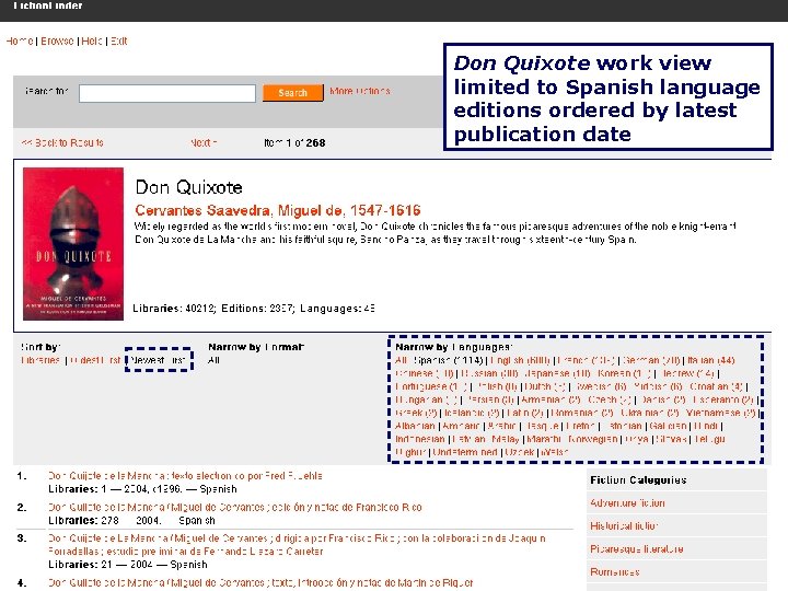 OCLC Research OCLC Online Computer Library Center Don Quixote work view limited to Spanish
