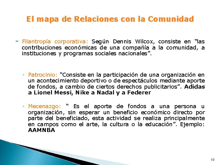 El mapa de Relaciones con la Comunidad Filantropía corporativa: Según Dennis Wilcox, consiste en El mapa de Relaciones con la Comunidad Filantropía corporativa: Según Dennis Wilcox, consiste en