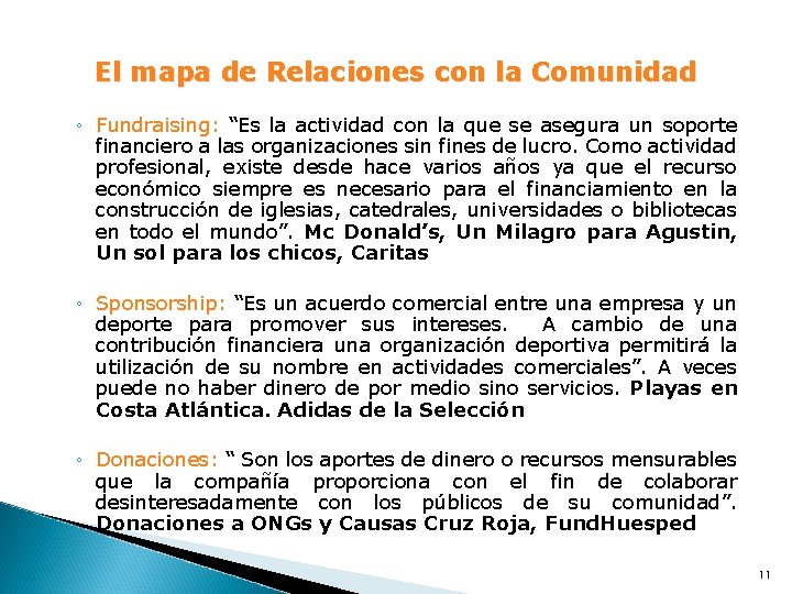 El mapa de Relaciones con la Comunidad ◦ Fundraising: “Es la actividad con la El mapa de Relaciones con la Comunidad ◦ Fundraising: “Es la actividad con la