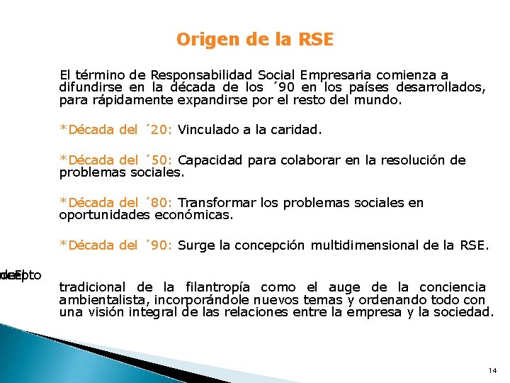 ncepto de. El Origen de la RSE El término de Responsabilidad Social Empresaria comienza ncepto de. El Origen de la RSE El término de Responsabilidad Social Empresaria comienza