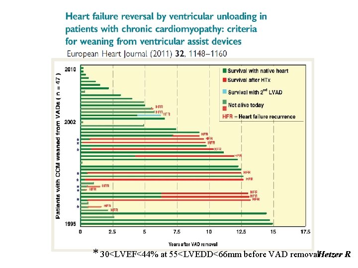 * 30<LVEF<44% at 55<LVEDD<66 mm before VAD removal. Hetzer R 