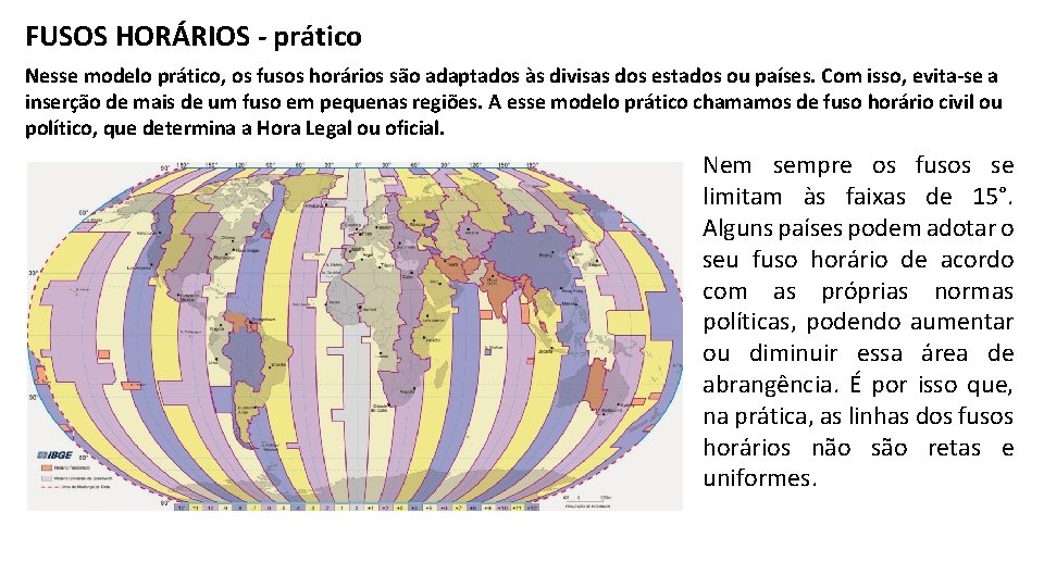 FUSOS HORÁRIOS - prático Nesse modelo prático, os fusos horários são adaptados às divisas