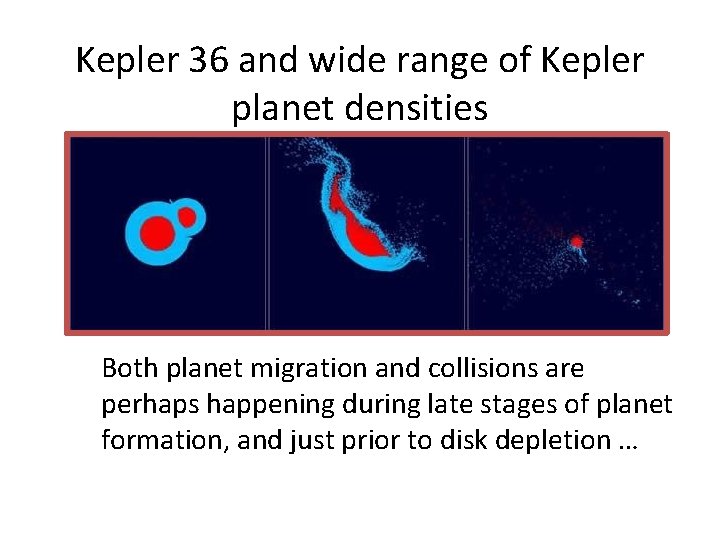 Kepler 36 and wide range of Kepler planet densities Both planet migration and collisions Kepler 36 and wide range of Kepler planet densities Both planet migration and collisions