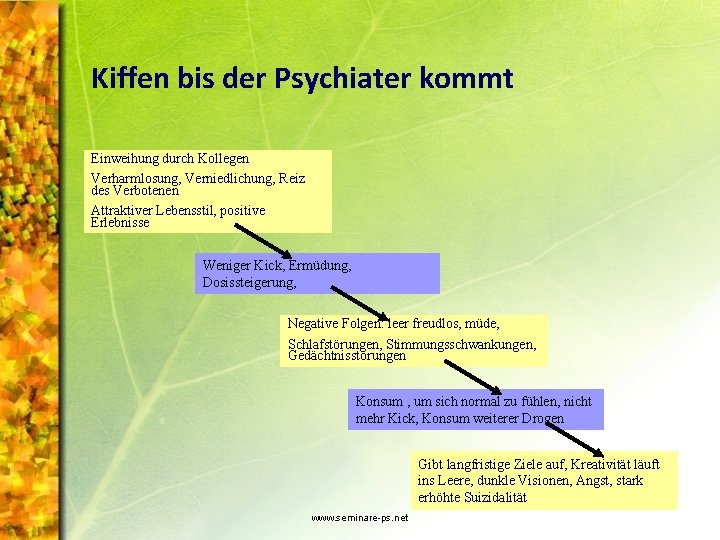 Kiffen bis der Psychiater kommt Einweihung durch Kollegen Verharmlosung, Verniedlichung, Reiz des Verbotenen Attraktiver