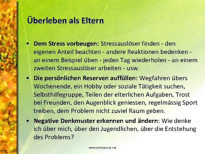 Überleben als Eltern • Dem Stress vorbeugen: Stressauslöser finden - den eigenen Anteil beachten