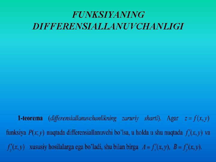 FUNKSIYANING DIFFERENSIALLANUVCHANLIGI 