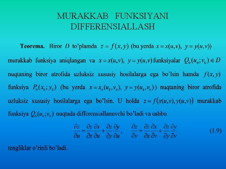 MURAKKAB FUNKSIYANI DIFFERENSIALLASH 