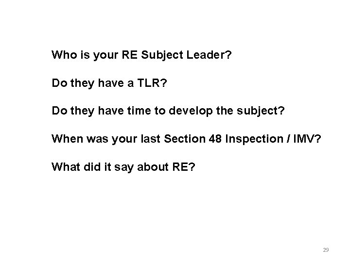 Who is your RE Subject Leader? Do they have a TLR? Do they have