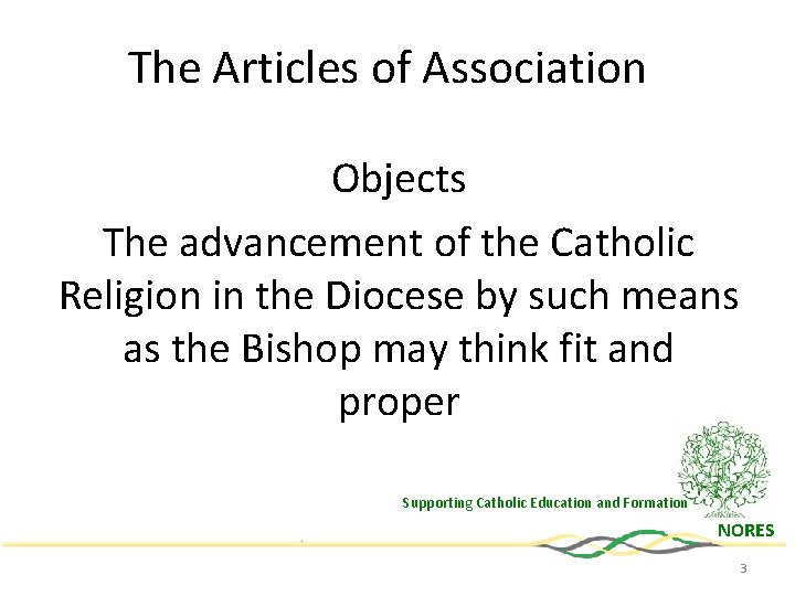 The Articles of Association Objects The advancement of the Catholic Religion in the Diocese