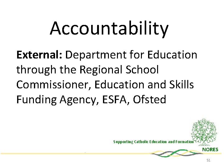 Accountability External: Department for Education through the Regional School Commissioner, Education and Skills Funding Accountability External: Department for Education through the Regional School Commissioner, Education and Skills Funding