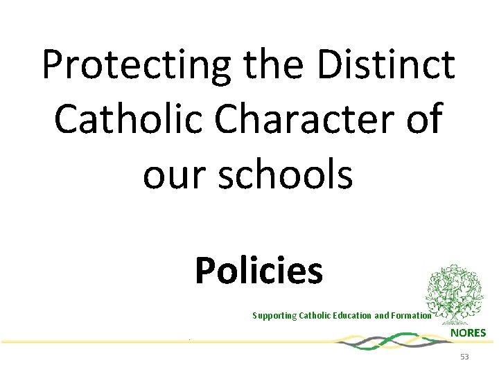 Protecting the Distinct Catholic Character of our schools Policies Supporting Catholic Education and Formation