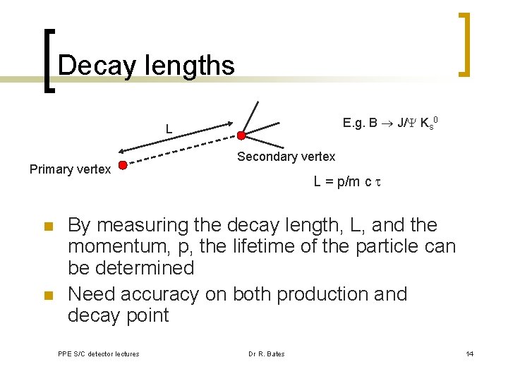 Decay lengths E. g. B J/Y Ks 0 L Primary vertex n n Secondary