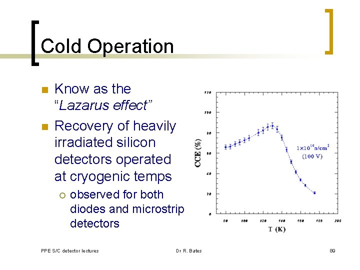 Cold Operation n n Know as the “Lazarus effect” Recovery of heavily irradiated silicon