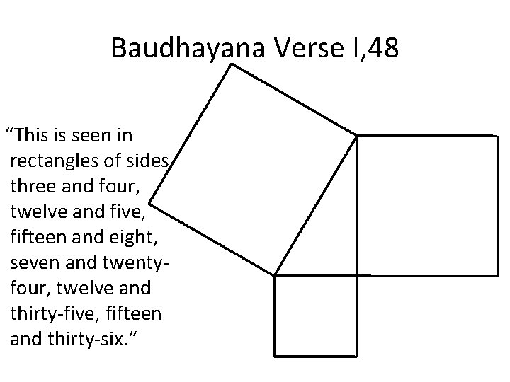 Baudhayana Verse I, 48 “This is seen in rectangles of sides three and four,