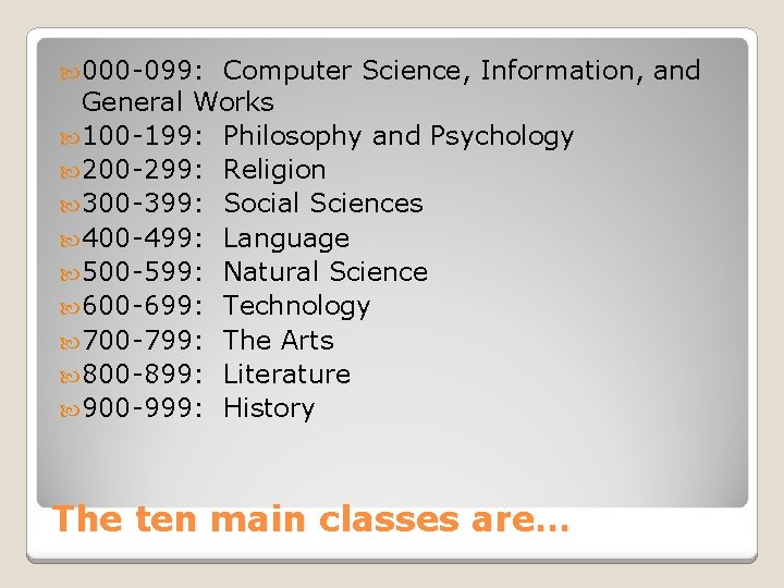 000 -099: Computer Science, Information, and General Works 100 -199: Philosophy and Psychology 000 -099: Computer Science, Information, and General Works 100 -199: Philosophy and Psychology