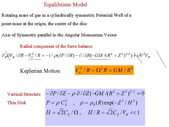  Equilibrium Model Rotating mass of gas in a cylindrically symmetric Potential Well of