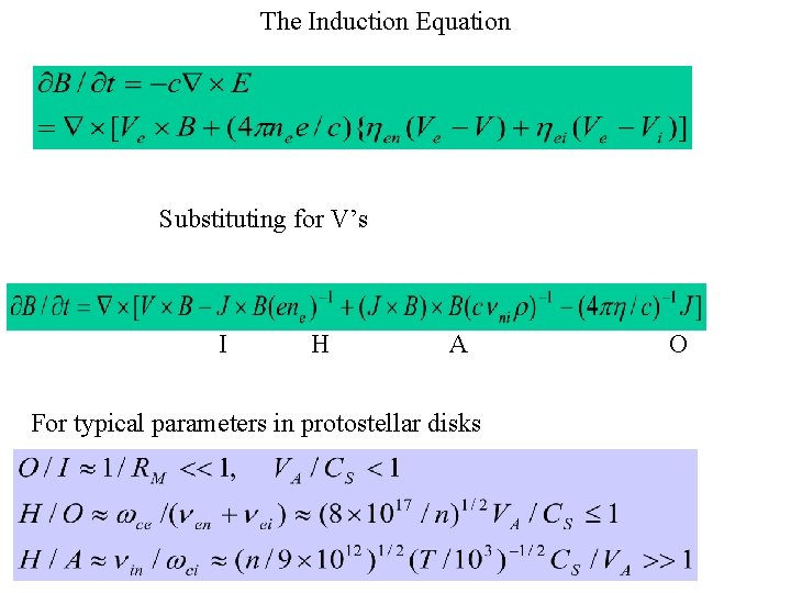  The Induction Equation Substituting for V’s I H A For typical parameters in