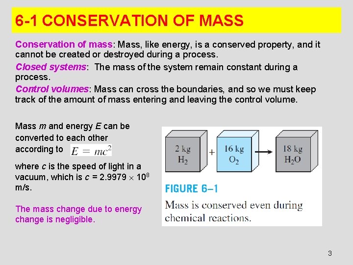 6 -1 CONSERVATION OF MASS Conservation of mass: Mass, like energy, is a conserved