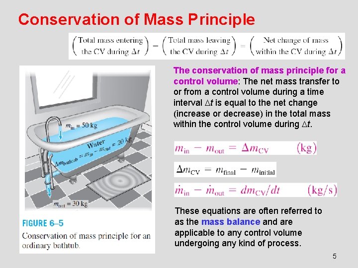 Conservation of Mass Principle The conservation of mass principle for a control volume: The