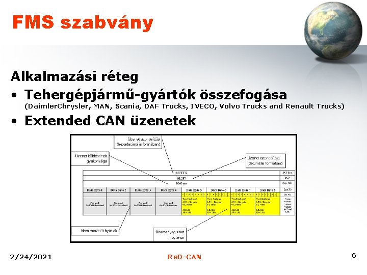 FMS szabvány Alkalmazási réteg • Tehergépjármű-gyártók összefogása (Daimler. Chrysler, MAN, Scania, DAF Trucks, IVECO,
