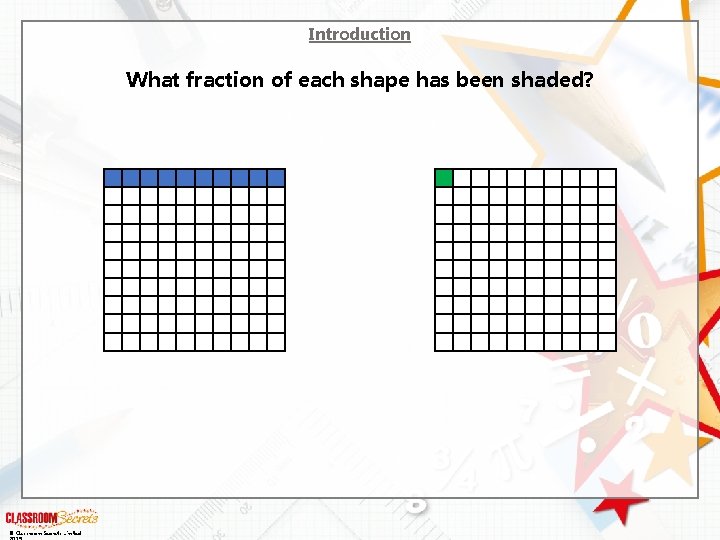 Introduction What fraction of each shape has been shaded? © Classroom Secrets Limited 