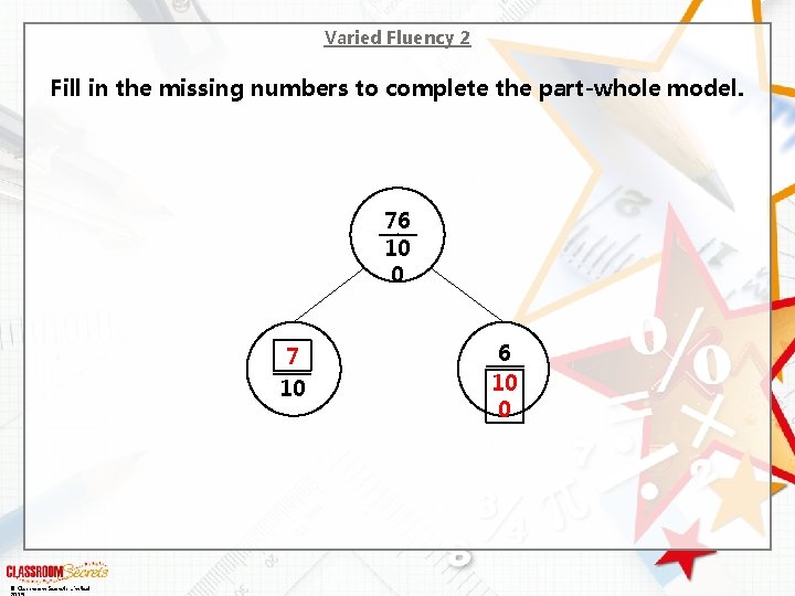 Varied Fluency 2 Fill in the missing numbers to complete the part-whole model. 76
