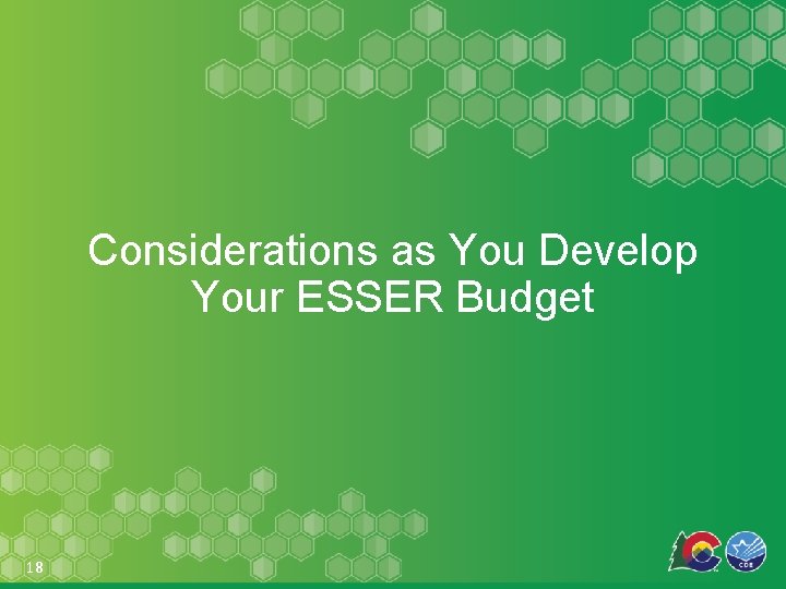 Considerations as You Develop Your ESSER Budget 18 