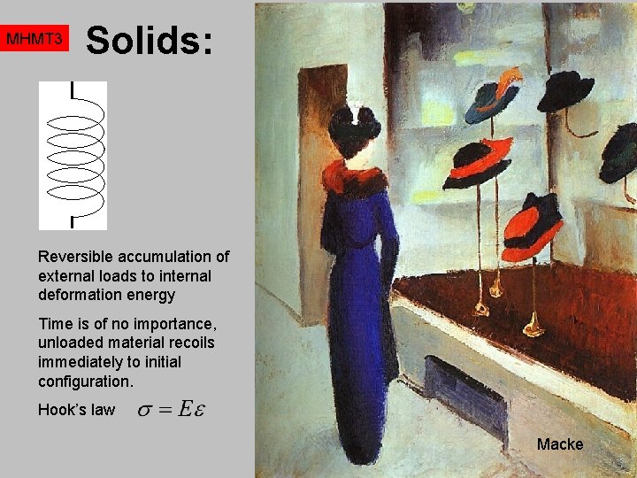 MHMT 3 Solids: Reversible accumulation of external loads to internal deformation energy Time is