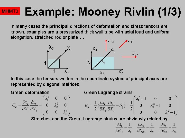 MHMT 3 Example: Mooney Rivlin (1/3) In many cases the principal directions of deformation