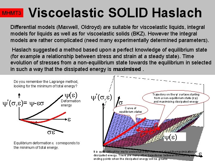 MHMT 3 Viscoelastic SOLID Haslach Differential models (Maxwell, Oldroyd) are suitable for viscoelastic liquids,