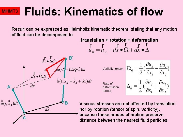 MHMT 3 Fluids: Kinematics of flow Result can be expressed as Helmholtz kinematic theorem,