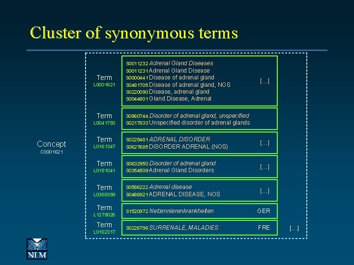 Cluster of synonymous terms Term L 0001621 Term L 0041793 Concept C 0001621 Term