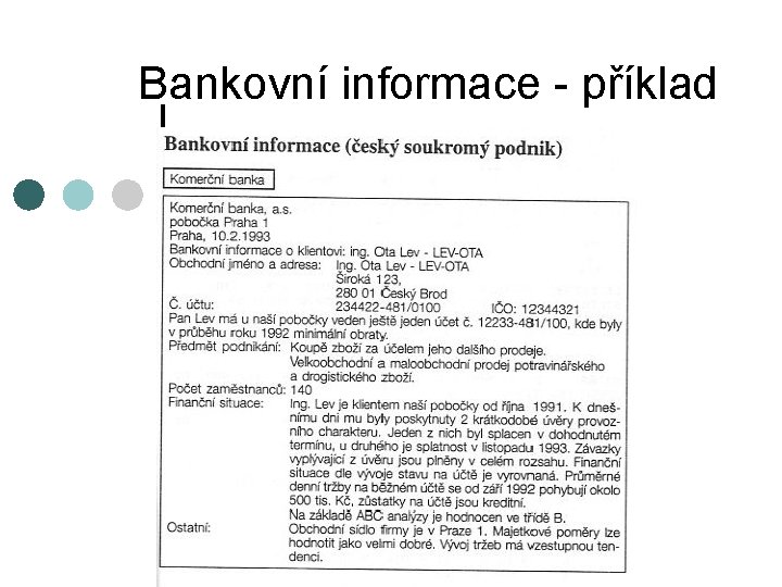 Bankovní informace - příklad 