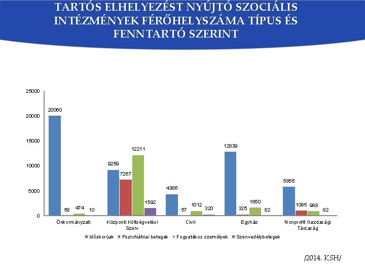 TARTÓS ELHELYEZÉST NYÚJTÓ SZOCIÁLIS INTÉZMÉNYEK FÉRŐHELYSZÁMA TÍPUS ÉS FENNTARTÓ SZERINT 25000 20060 20000 15000