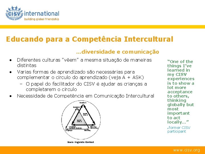 Educando para a Competência Intercultural …diversidade e comunicação • • • Diferentes culturas ”vêem”