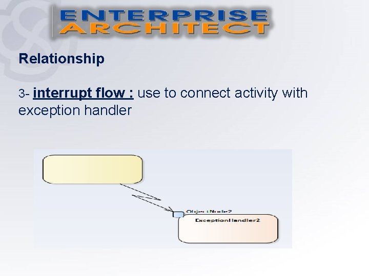 Relationship 3 - interrupt flow : use to connect activity with exception handler 