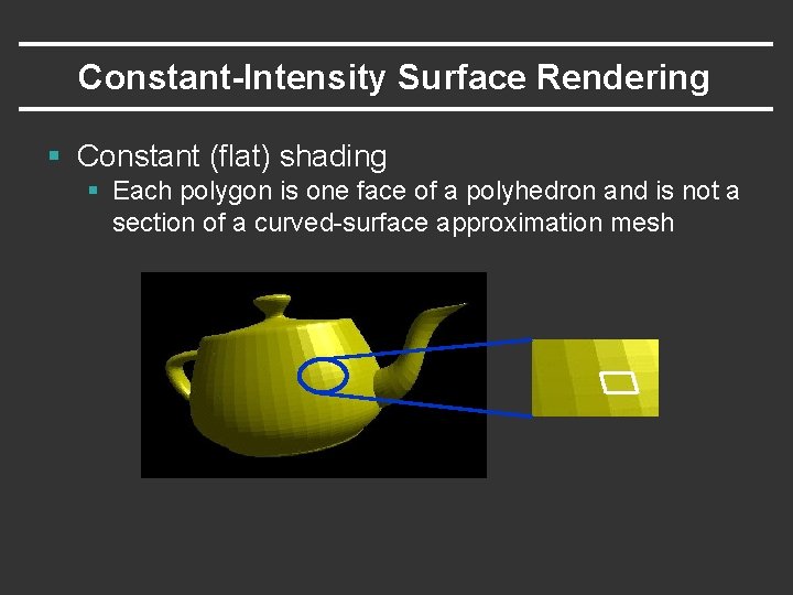 Constant-Intensity Surface Rendering § Constant (flat) shading § Each polygon is one face of