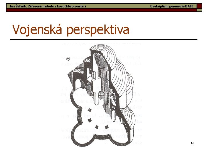 Jan Šafařík: Zářezová metoda a kosoúhlé promítání Deskriptivní geometrie BA 03 Vojenská perspektiva 19