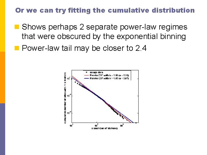 Or we can try fitting the cumulative distribution n Shows perhaps 2 separate power-law