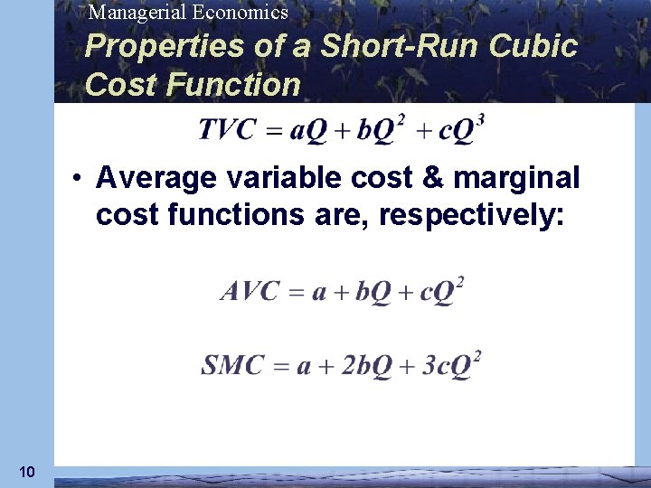 Managerial Economics Properties of a Short-Run Cubic Cost Function • Average variable cost &