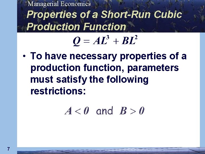 Managerial Economics Properties of a Short-Run Cubic Production Function • To have necessary properties