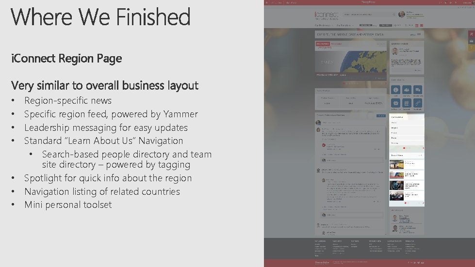 i. Connect Region Page Region-specific news Specific region feed, powered by Yammer Leadership messaging i. Connect Region Page Region-specific news Specific region feed, powered by Yammer Leadership messaging